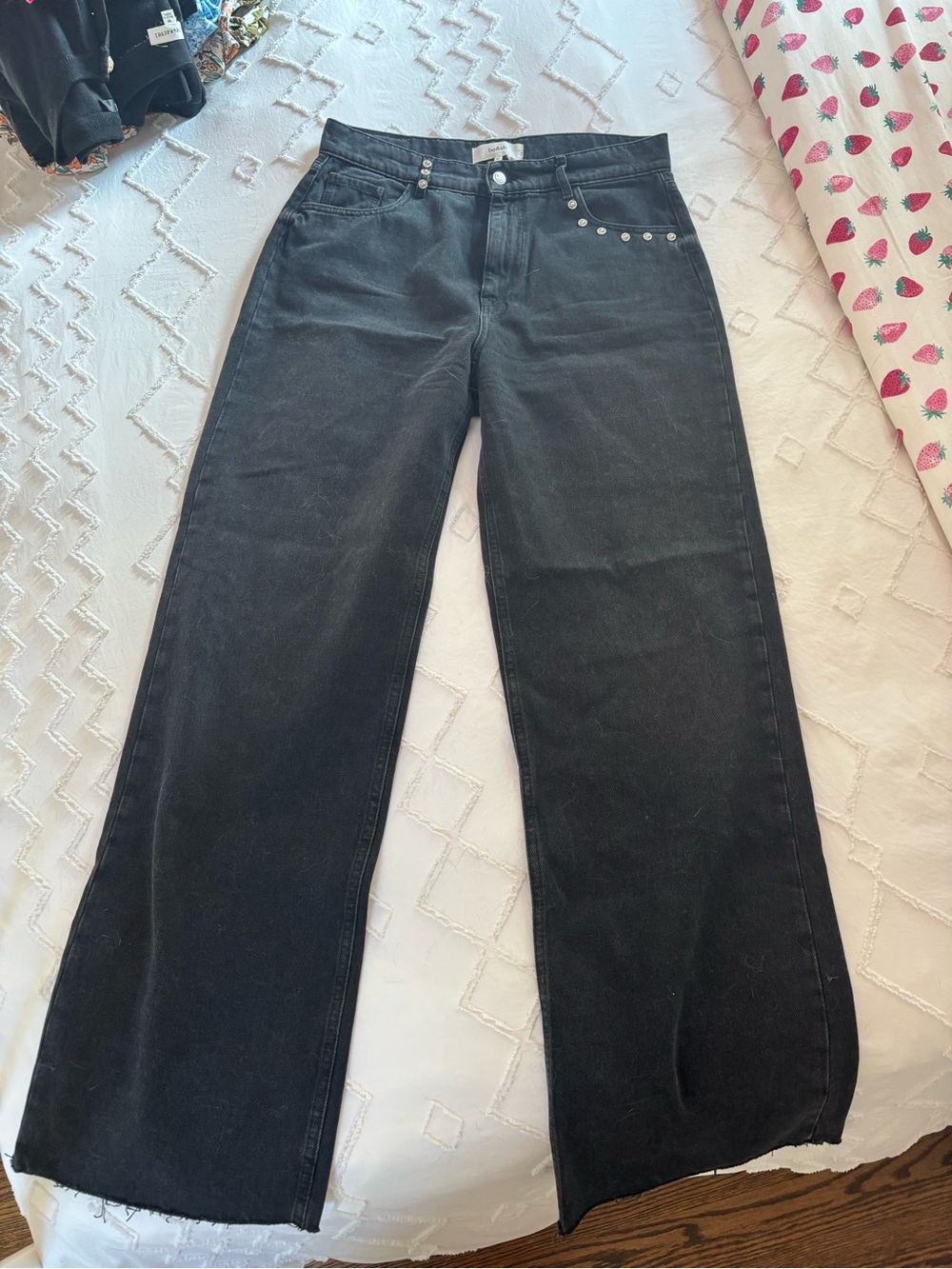 Ba&sh Black Wide-Leg Women’s Jeans with Stud Detail